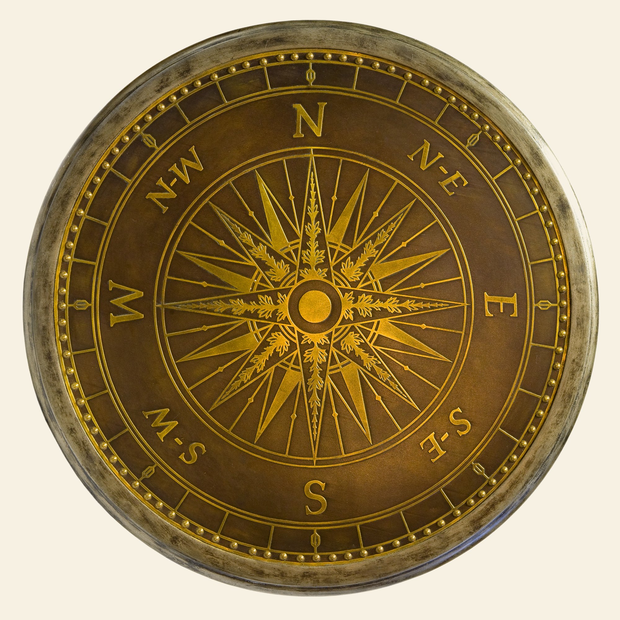 Brass compass with sunburst